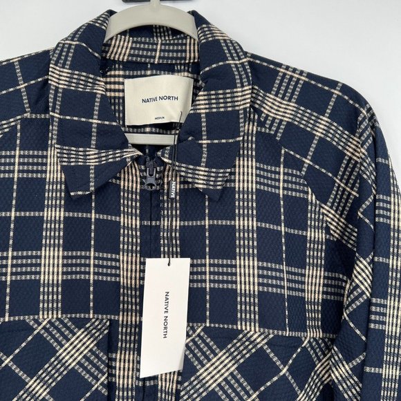 Native North Men's Gofer Shirt Jacket Full Zip Plaid Pockets Navy Blue/Yellow M - Picture 3 of 6